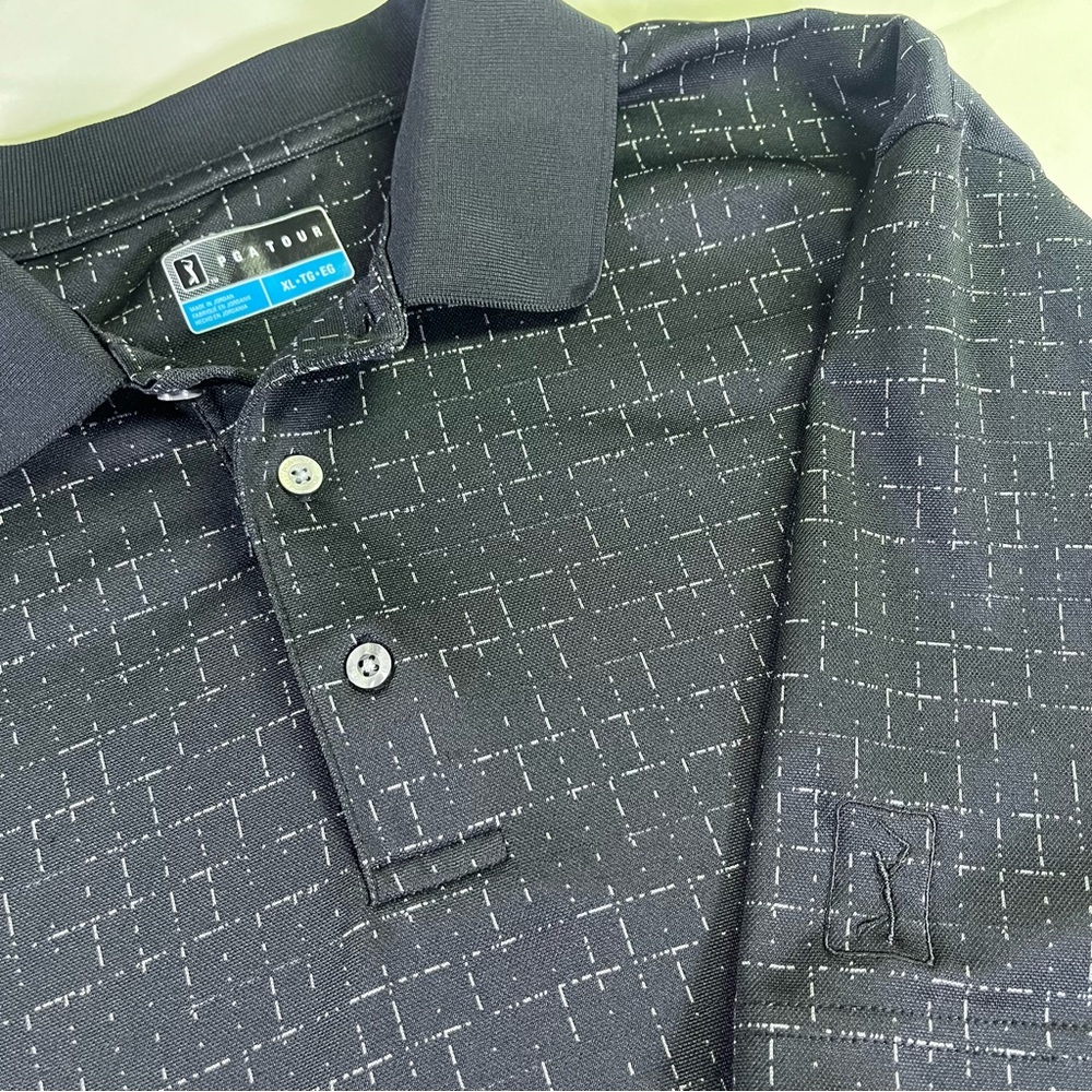 PGA Tour Golf XL Men's Black Patterned Short Sleeve Polo Shirt